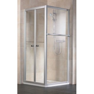 HSK Favorit Klappt&uuml;r, 2-teilig in Kombination mit Seitenwand inkl. Handtuchhalter, 100cm, 80cm, weiss, Echtglas