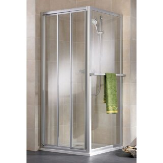 HSK Favorit Gleitt&uuml;r, 3-teilig in Kombination mit Seitenwand inkl. Handtuchhalter, Sondermass B:100,1-120cm ; H:185,1-200cm, 80cm, alu silber matt, Kunstglas