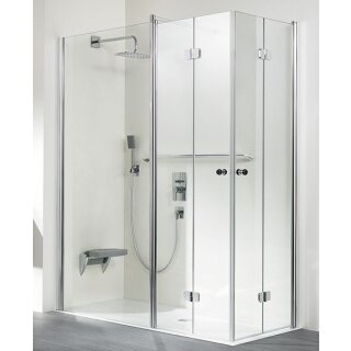 HSK Exklusiv Eckeinstieg mit Drehfaltt&uuml;r und Festelement, 120x90cm, weiss