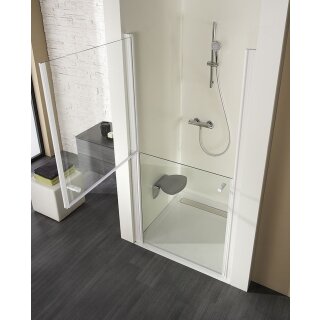 HSK Exklusiv Eckeinstieg, 2-teilig mit geteilten T&uuml;relementen, 75x80cm, Alu-silber-matt