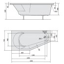Raumspar Badewanne Tigra mit Duschzone 150x75cm, links, weiss, Komplett-Set