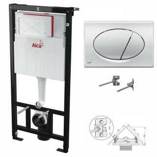 Alcaplast WC-Montagerahmen zur Eckmontage 1120mm mit Bet&auml;tigungsplatte chrom-glanz
